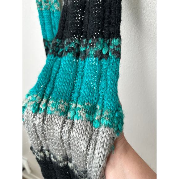 Billabong Black Gray & Teal Knit Scarf with Fringe OS - Picture 4 of 8